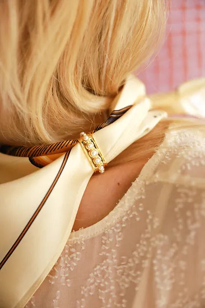 Gold Silk Scarf Ring with Pearls 
