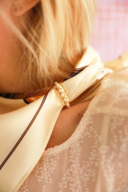 Gold Silk Scarf Ring with Pearls 
